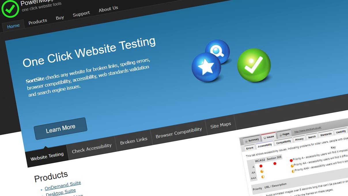Powermapper software testing a website.